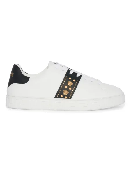 Sneakersy Versace skórzane z ćwiekami białe