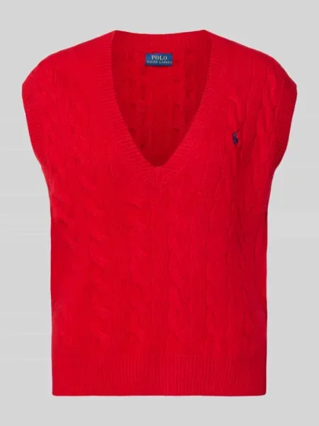Bezrękawnik z dzianiny ze ściegiem warkoczowym Polo Ralph Lauren czerwona
