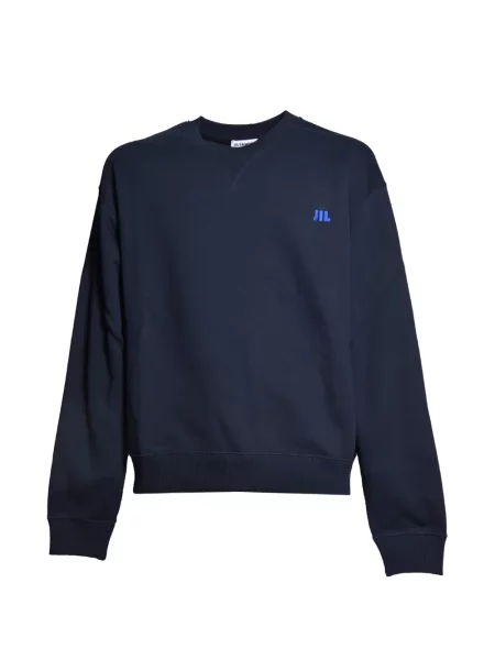Hanorac crewneck Jil Sander cu decolteu rotund din material terry albastru