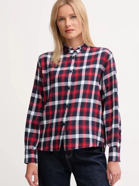 Риза Pepe Jeans дамска със стандартна кройка с права яка бордо