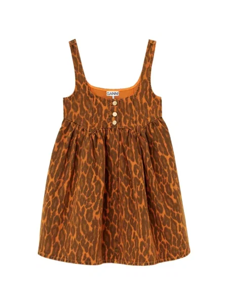 Rochie din denim Ganni cu imagine cu model leopard portocaliu
