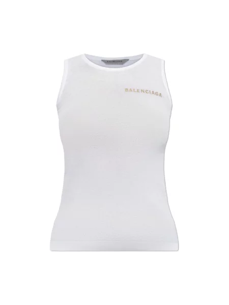 Lniany top Balenciaga z logo biały