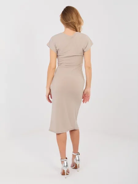 Rochie midi Italy Moda până la genunchi bej