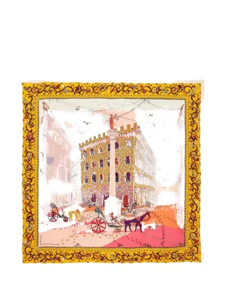 Pantaloni Ferragamo de mătase cu imagine galben