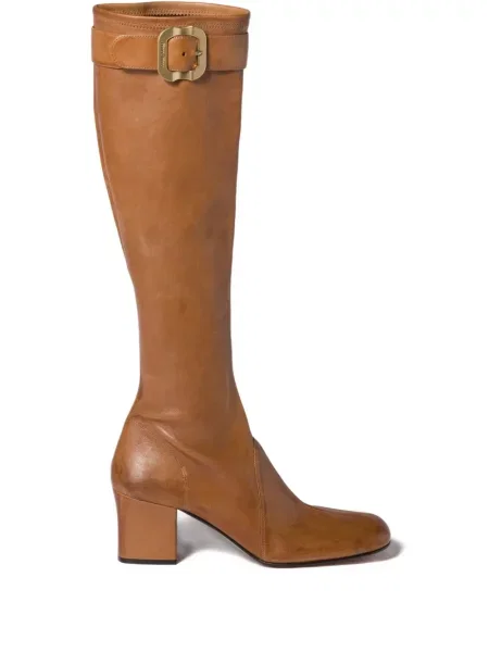 Botine Miu Miu din piele cu cataramă maro