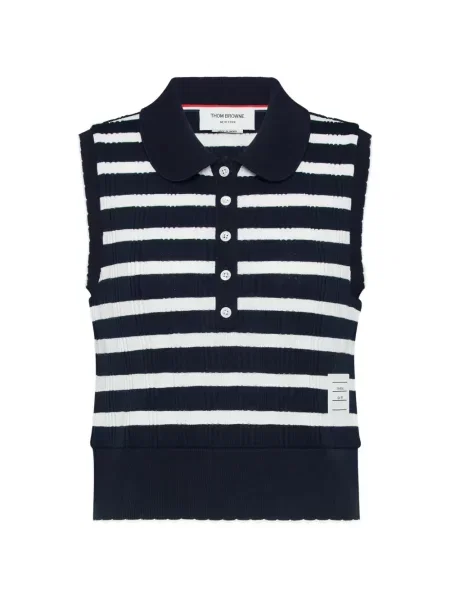 Tricou polo Thom Browne cu dungi albastru