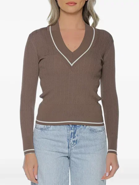 Pulover Armani Exchange cu decolteu în V maro