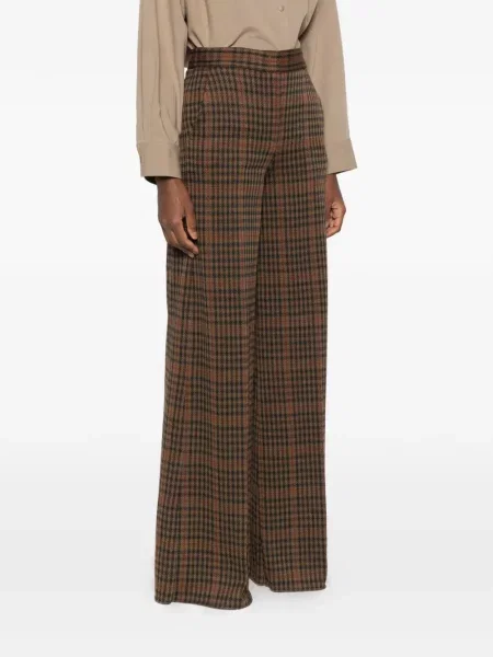 Pantaloni Max Mara în carouri maro