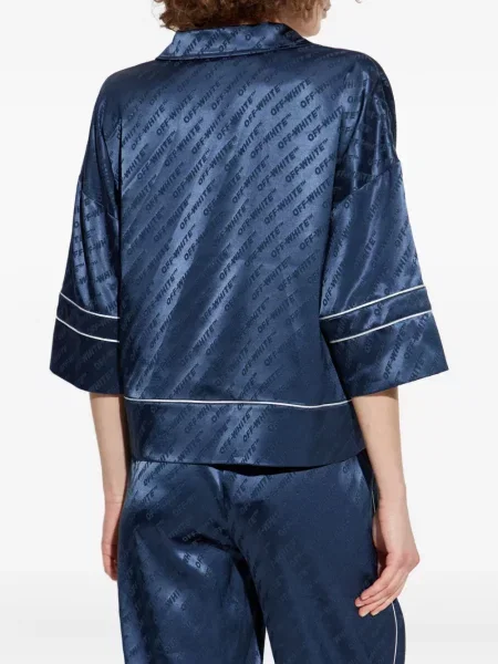 Cămașă Off-white din satin cu imagine alb