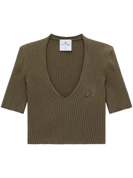 Top Courreges tricotate cu decolteu în V verde