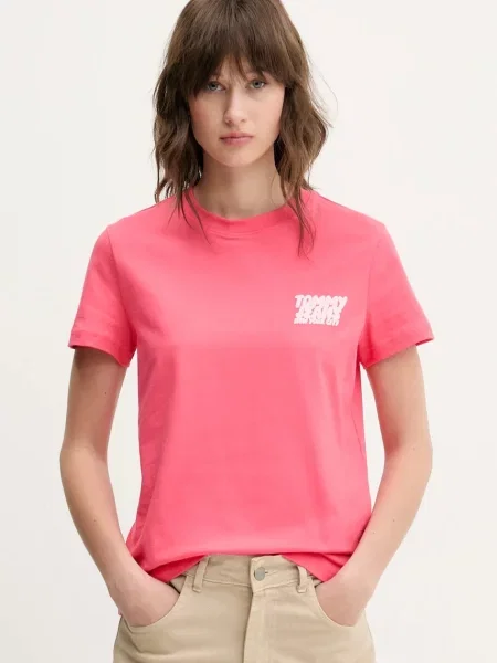 Krótka koszulka Tommy Jeans z krótkim rękawem różowa