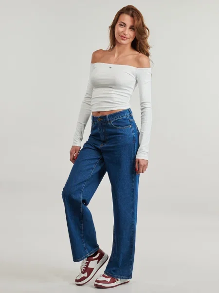 Tricou mânecă lungă Tommy Jeans cu decolteu barcă alb