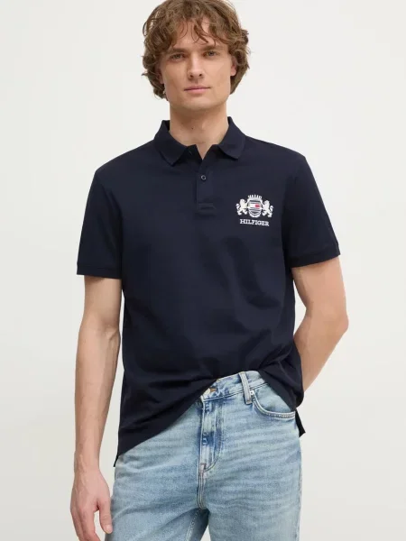 Bombažen polo Tommy Hilfiger mornarsko modra