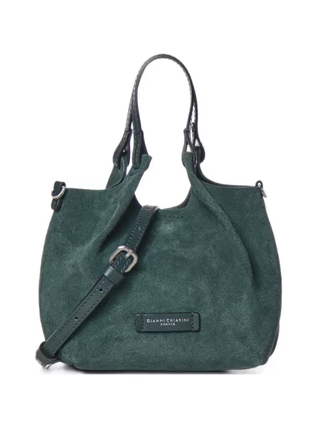 Geantă shopper Gianni Chiarini din piele de căprioară cu autograf verde
