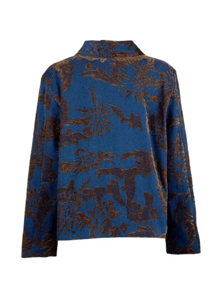 Geacă Marella cu model floral din jacard albastru