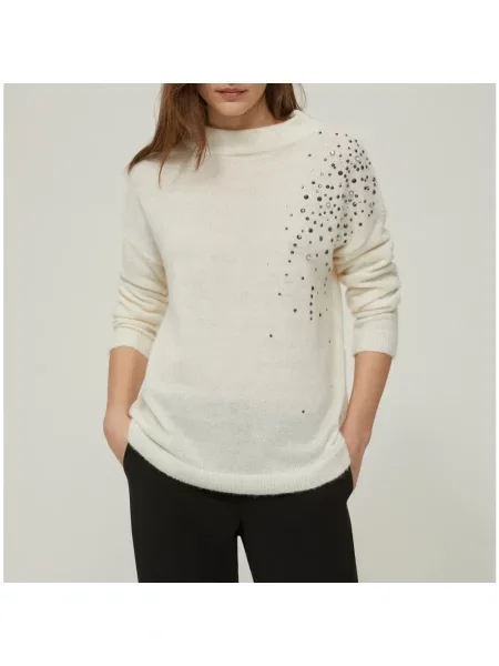 Sweter Pennyblack wełniany z dżetami biały