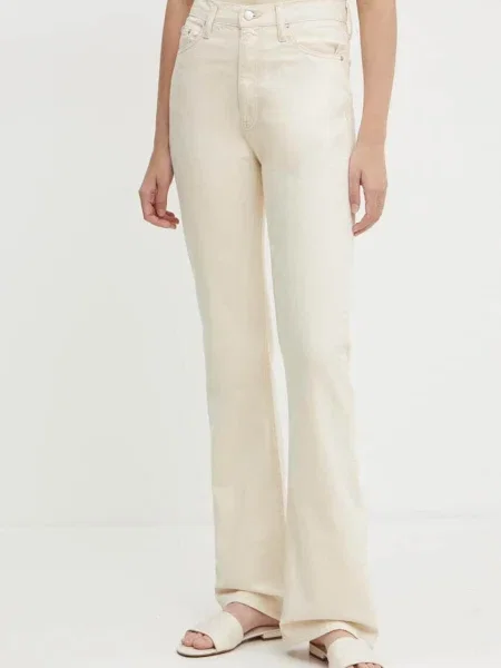 Дънки Calvin Klein Jeans с висока талия бежово
