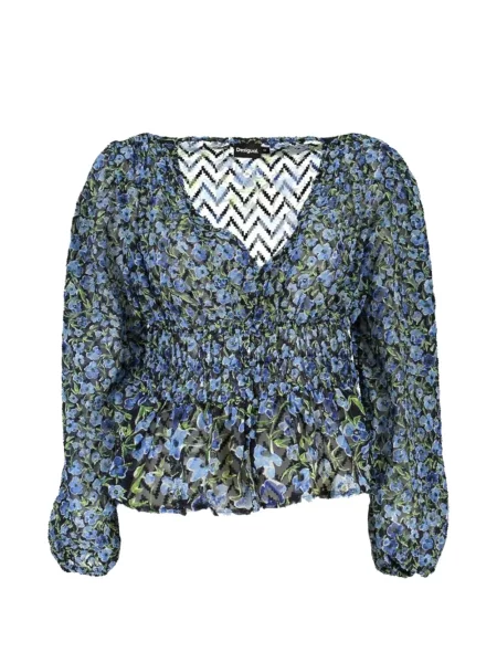 Bluza Desigual s cvjetnim printom s printom plava