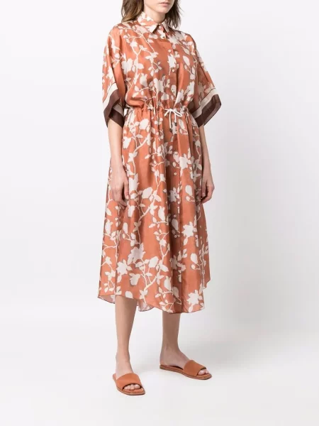 Rochie tip cămașă Brunello Cucinelli cu model floral cu imagine maro