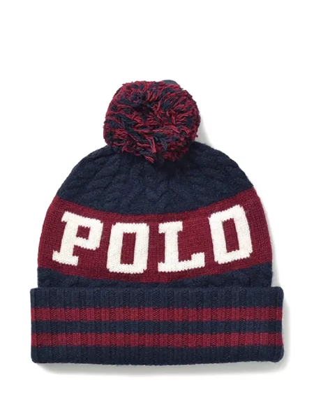Pletený čepice Polo Ralph Lauren s bambulkou modrý