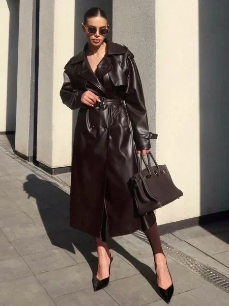 Тренч Jadone Fashion Trench_Nekst_podovzhenyy_chokol мокко штучна шкіра