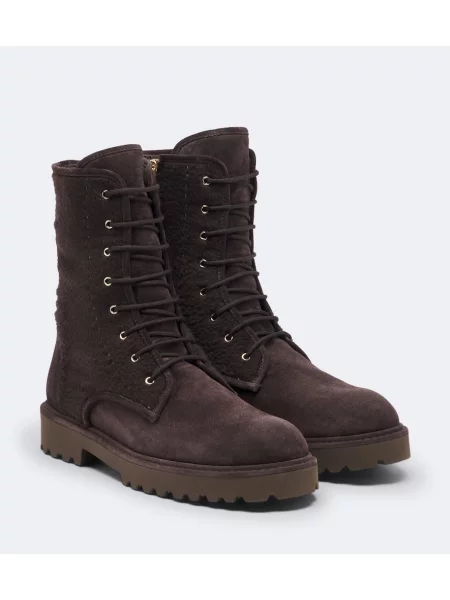 Botine Max Mara cu șireturi din piele de căprioară maro