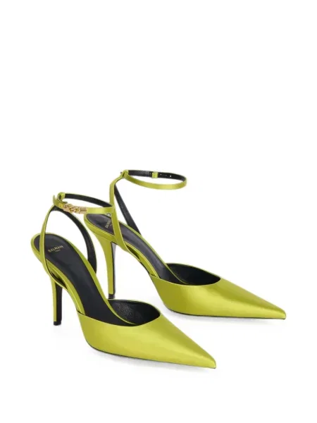Pantofi cu toc Balmain din satin verde