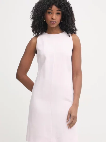 BOSS sukienka z lnem Dinderal różowa