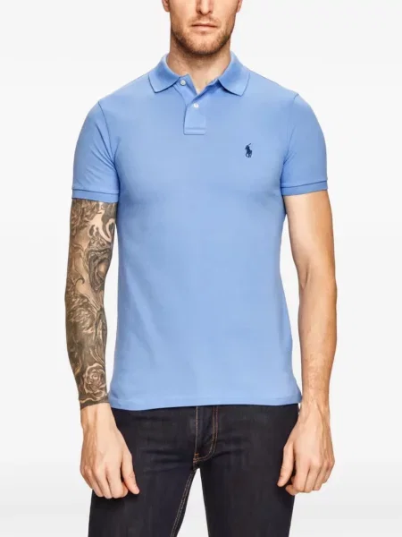 Fular Polo Ralph Lauren din piele de căprioară cu franjuri albastru