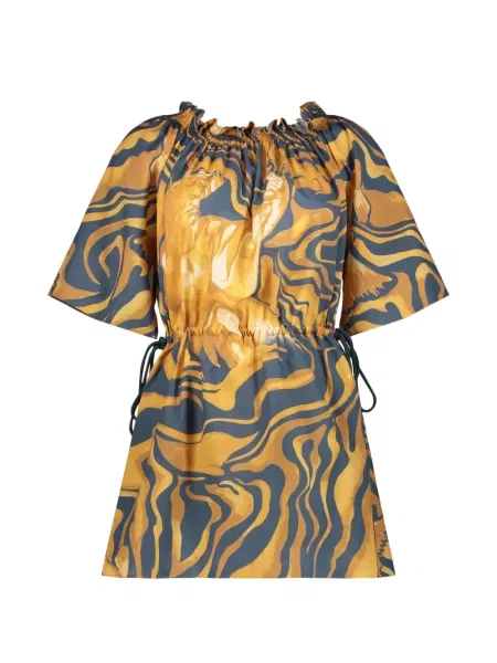 Rochie mini Alberta Ferretti cu imagine cu imprimeu abstract cu cordon galben