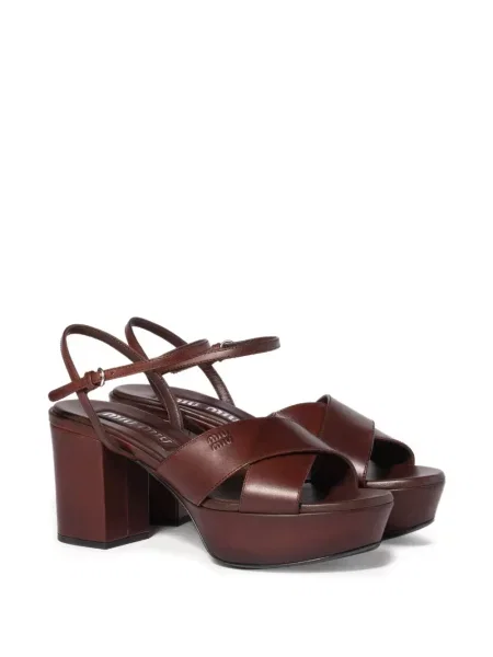 Sandale Miu Miu din piele cu platformă maro