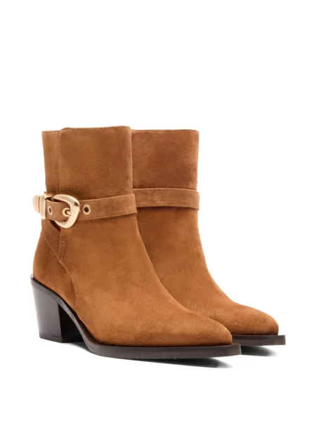 Botine Stuart Weitzman din piele de căprioară cu cataramă maro