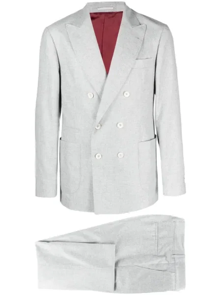 Costum Brunello Cucinelli de flanelă cu două rânduri de nasturi gri