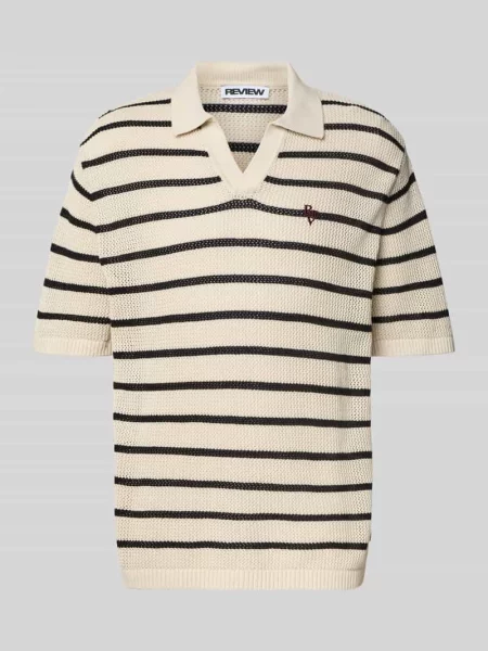 Bluzka z dzianiny z kołnierzykiem polo i wyhaftowanym logo Review