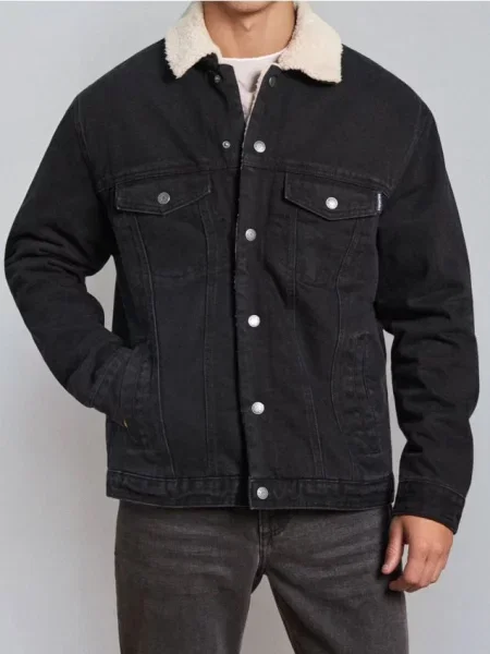 Sinsay Kurtka katana z kożuszkiem czarny