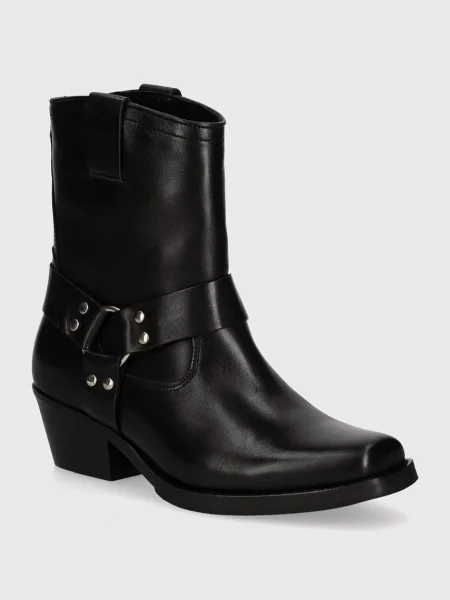 Кожени каубойски ботуши Steve Madden Quintana с дебел с лека изолация черно