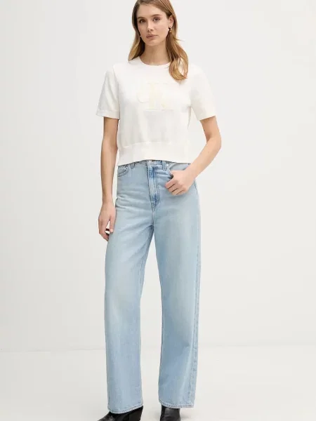 Calvin Klein Jeans Pulover alb lână bej
