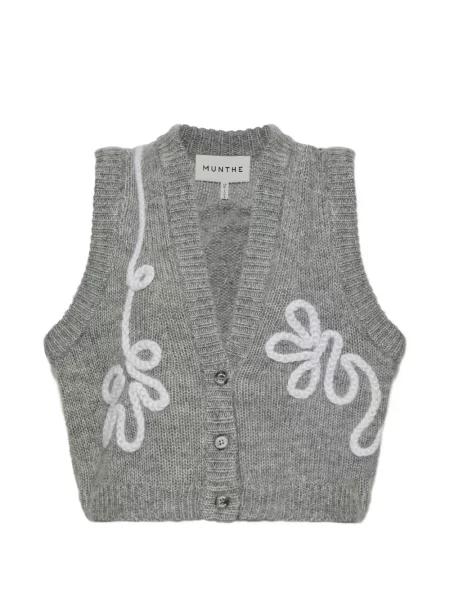 Cardigan Munthe de lână fără mâneci gri