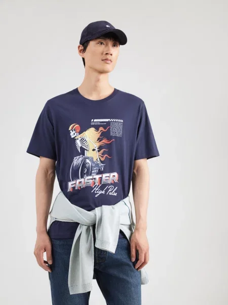 JACK & JONES Tričko JJTRACK SKULL tmavomodrá / medová / svetločervená biela