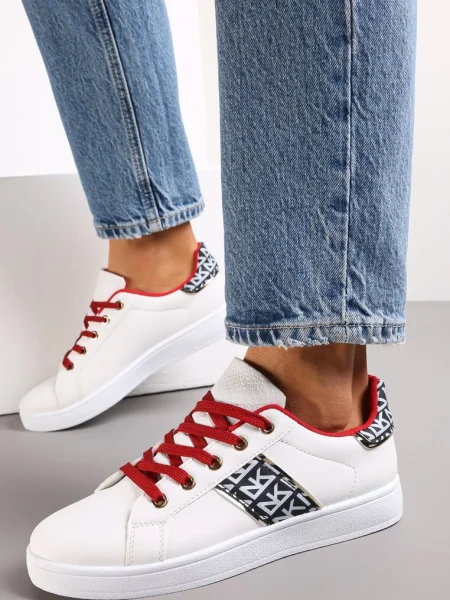 Sneakers Dantelă Alb-Roșu cu Șireturi și Inserții alb