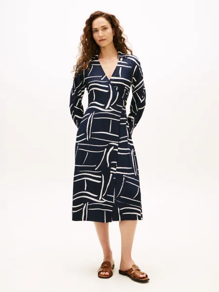 TOMMY HILFIGER Košeľové šaty tmavomodrá / šedobiela