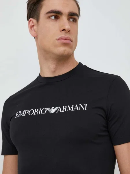 Тениска Emporio Armani с принт черно