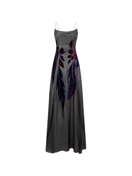 Rochie maxi Alberta Ferretti cu model floral evazată gri
