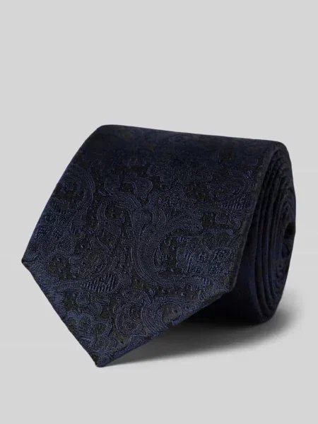 Krawat jedwabny ze wzorem paisley Monti granatowy