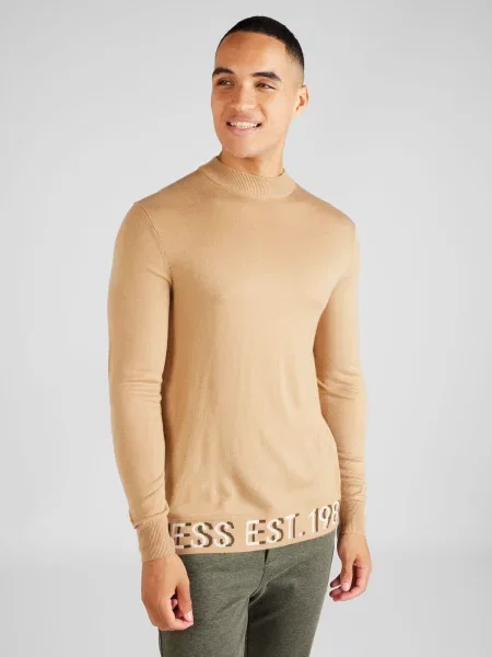 GUESS Pulover Alf pesek / rjava / bela