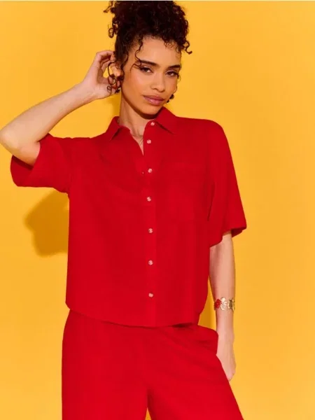 Рубашка с коротким рукавом Sinsay красная