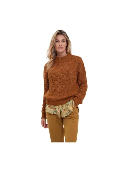 Sweter Alpha Studio z okrągłym dekoltem brązowy