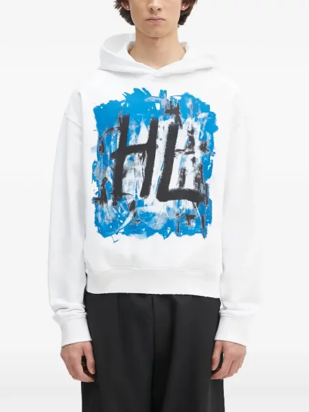 Hanorac cu glugă Helmut Lang cu imagine alb