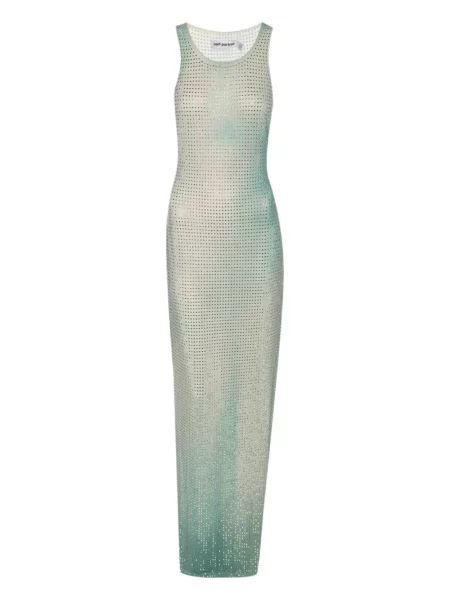 Rochie maxi Self-portrait plasă de cristal de costum verde