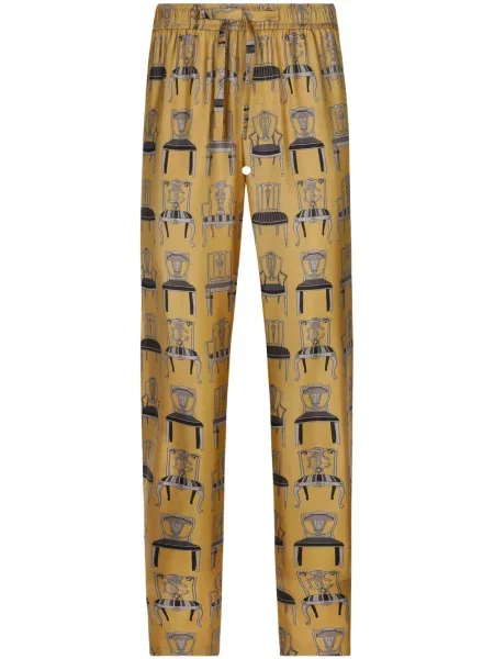 Pantaloni Dolce & Gabbana de mătase cu imagine galben